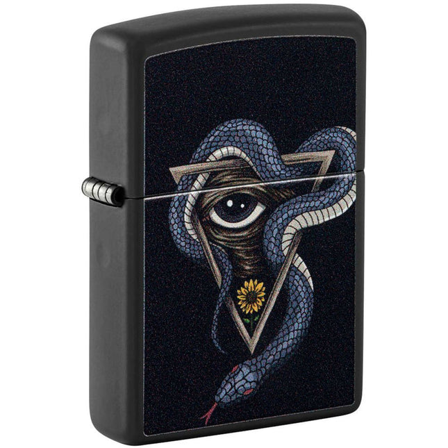 Zippo Windproof Pocket Lighter - Snake and Eye Design Matte Black Metal | 48651