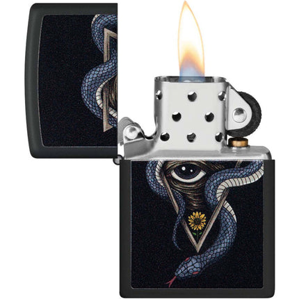 Zippo Windproof Pocket Lighter - Snake and Eye Design Matte Black Metal | 48651