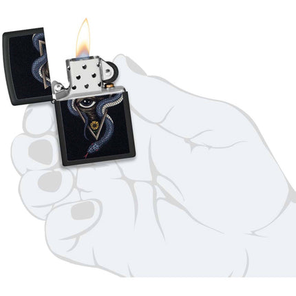 Zippo Windproof Pocket Lighter - Snake and Eye Design Matte Black Metal | 48651