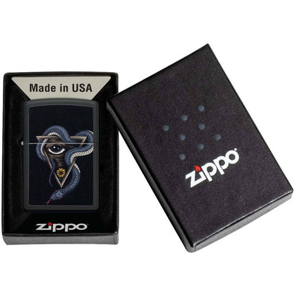 Zippo Windproof Pocket Lighter - Snake and Eye Design Matte Black Metal | 48651