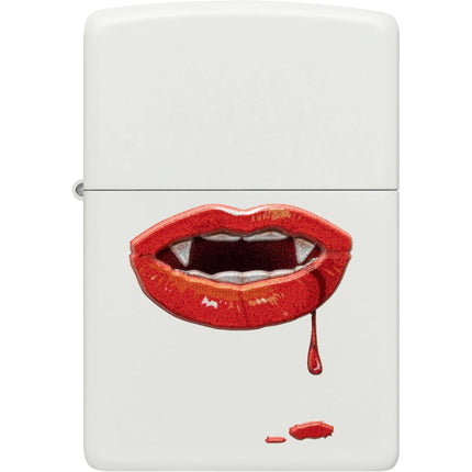 Zippo Windproof Pocket Lighter - Vampire Lips Design Matte White Metal | 48656