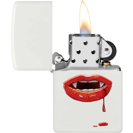 Zippo Windproof Pocket Lighter - Vampire Lips Design Matte White Metal | 48656