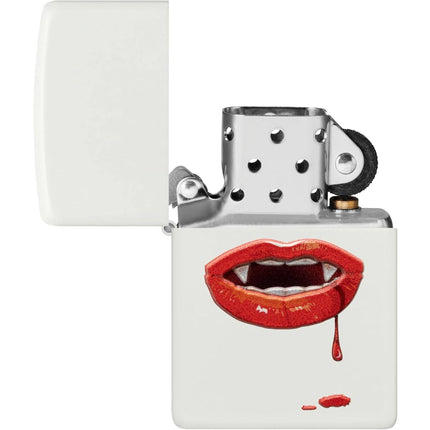 Zippo Windproof Pocket Lighter - Vampire Lips Design Matte White Metal | 48656