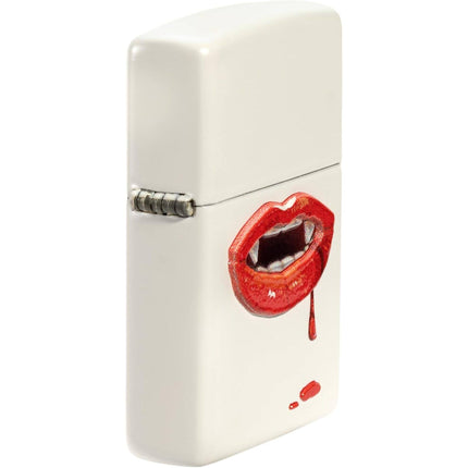 Zippo Windproof Pocket Lighter - Vampire Lips Design Matte White Metal | 48656