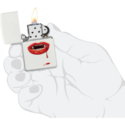 Zippo Windproof Pocket Lighter - Vampire Lips Design Matte White Metal | 48656