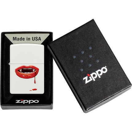 Zippo Windproof Pocket Lighter - Vampire Lips Design Matte White Metal | 48656