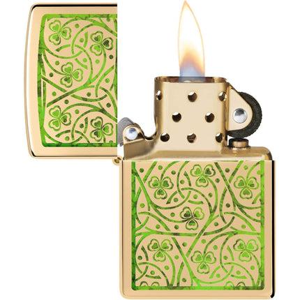 Zippo Windproof Pocket Lighter - Clover Design High Polish Brass | 48806