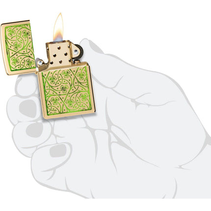 Zippo Windproof Pocket Lighter - Clover Design High Polish Brass | 48806