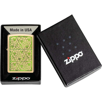 Zippo Windproof Pocket Lighter - Clover Design High Polish Brass | 48806
