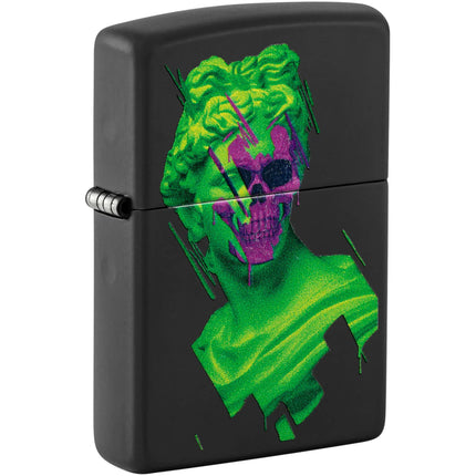Zippo Windproof Lighter - Skull Hellenism Neon Green and Purple Bust Finish | 48812