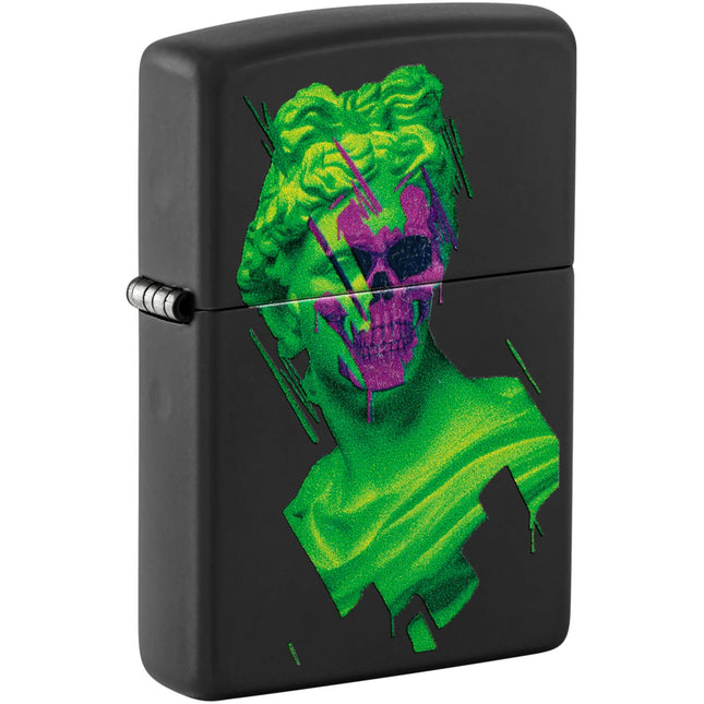 Zippo Windproof Lighter - Skull Hellenism Neon Green and Purple Bust Finish | 48812