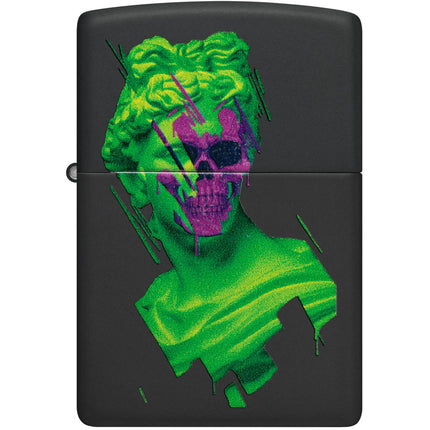 Zippo Windproof Lighter - Skull Hellenism Neon Green and Purple Bust Finish | 48812