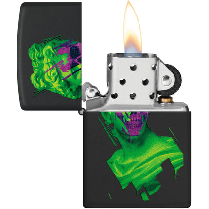 Zippo Windproof Lighter - Skull Hellenism Neon Green and Purple Bust Finish | 48812