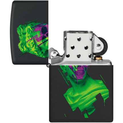 Zippo Windproof Lighter - Skull Hellenism Neon Green and Purple Bust Finish | 48812