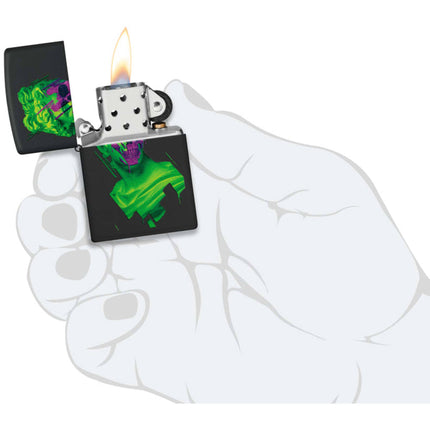 Zippo Windproof Lighter - Skull Hellenism Neon Green and Purple Bust Finish | 48812