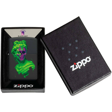 Zippo Windproof Lighter - Skull Hellenism Neon Green and Purple Bust Finish | 48812