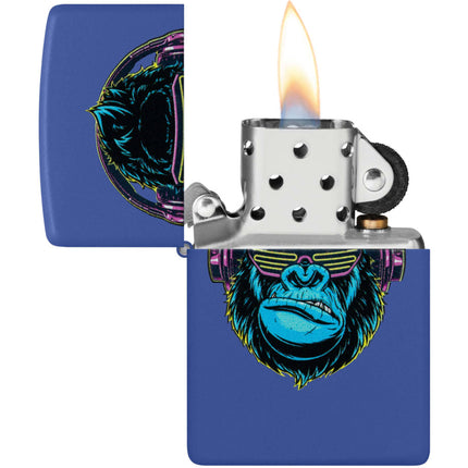 Zippo Windproof Lighter - DJ Neon Gorilla Design Royal Blue Matte Finish | 48842
