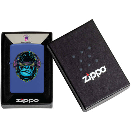 Zippo Windproof Lighter - DJ Neon Gorilla Design Royal Blue Matte Finish | 48842