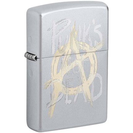 Zippo Windproof Lighter - Punk's not Dead with a Anarchy Symbol Satin Chrome | 48876