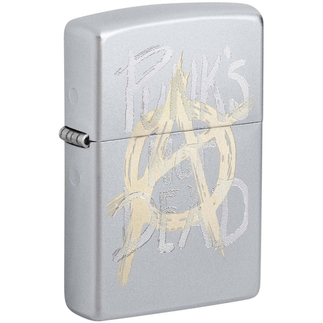 Zippo Windproof Lighter - Punk's not Dead with a Anarchy Symbol Satin Chrome | 48876