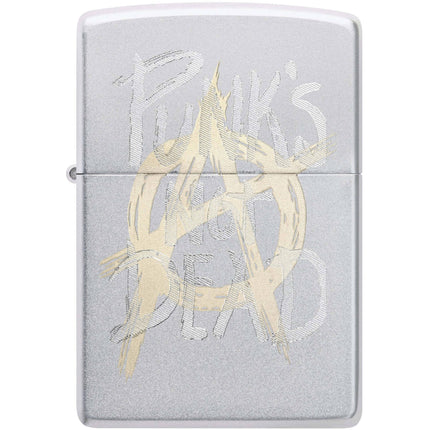 Zippo Windproof Lighter - Punk's not Dead with a Anarchy Symbol Satin Chrome | 48876