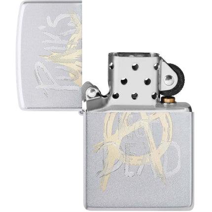 Zippo Windproof Lighter - Punk's not Dead with a Anarchy Symbol Satin Chrome | 48876