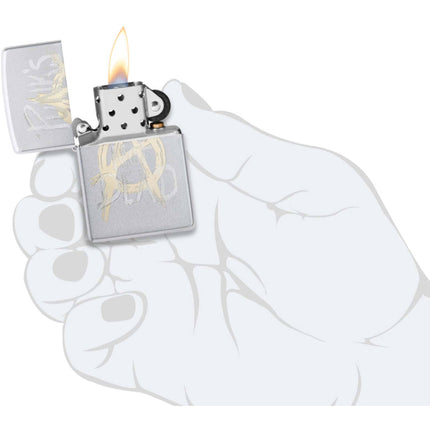 Zippo Windproof Lighter - Punk's not Dead with a Anarchy Symbol Satin Chrome | 48876