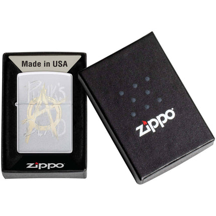 Zippo Windproof Lighter - Punk's not Dead with a Anarchy Symbol Satin Chrome | 48876