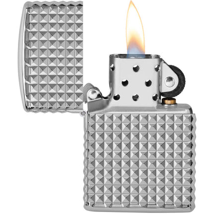 Zippo Windproof Lighter - Geometric Diamond Design High Polish Chrome Finish | 48880