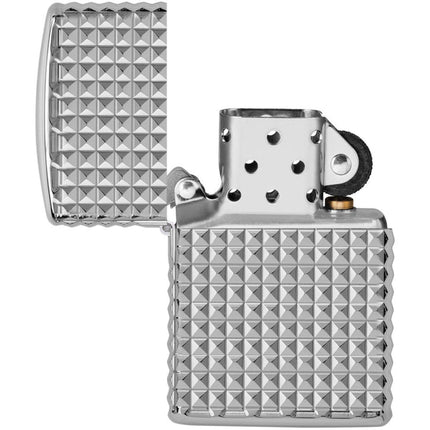 Zippo Windproof Lighter - Geometric Diamond Design High Polish Chrome Finish | 48880