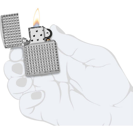 Zippo Windproof Lighter - Geometric Diamond Design High Polish Chrome Finish | 48880