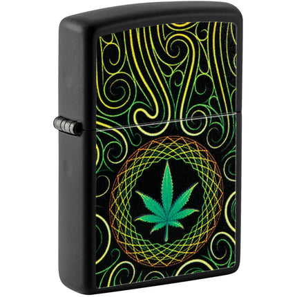 Zippo Windproof Lighter - Cannabis Mandala Leaf Design Black Matte Finish | 49915