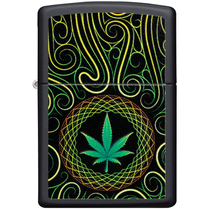 Zippo Windproof Lighter - Cannabis Mandala Leaf Design Black Matte Finish | 49915