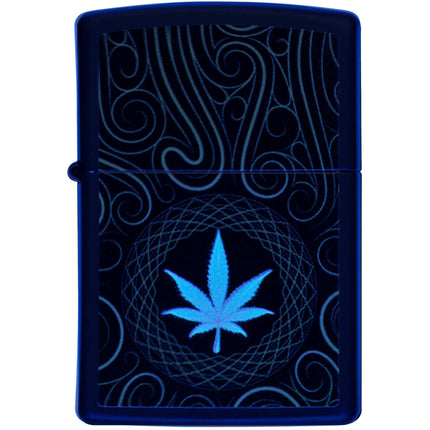 Zippo Windproof Lighter - Cannabis Mandala Leaf Design Black Matte Finish | 49915