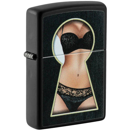 Zippo Windproof Lighter - Keyhole Suprise Design High Polish Black Finish | 49980