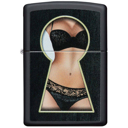 Zippo Windproof Lighter - Keyhole Suprise Design High Polish Black Finish | 49980