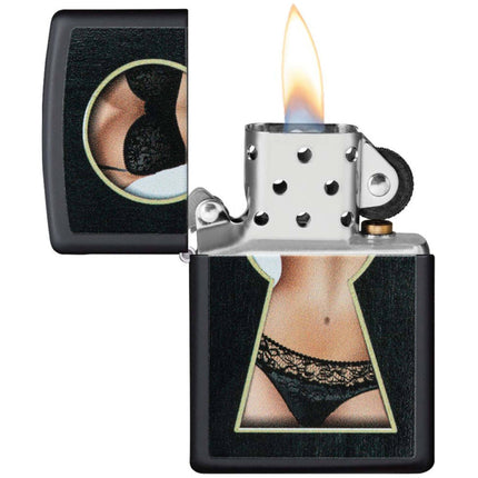 Zippo Windproof Lighter - Keyhole Suprise Design High Polish Black Finish | 49980