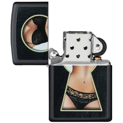 Zippo Windproof Lighter - Keyhole Suprise Design High Polish Black Finish | 49980