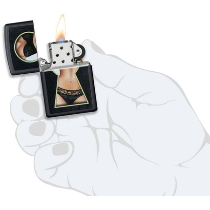 Zippo Windproof Lighter - Keyhole Suprise Design High Polish Black Finish | 49980