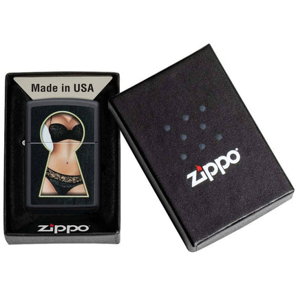 Zippo Windproof Lighter - Keyhole Suprise Design High Polish Black Finish | 49980