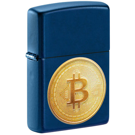 Zippo Windproof Lighter - Universal Bitcoin Texture Logo Print Navy Matte | 48068