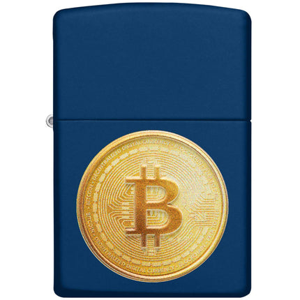 Zippo Windproof Lighter - Universal Bitcoin Texture Logo Print Navy Matte | 48068