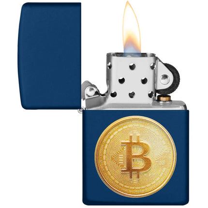 Zippo Windproof Lighter - Universal Bitcoin Texture Logo Print Navy Matte | 48068