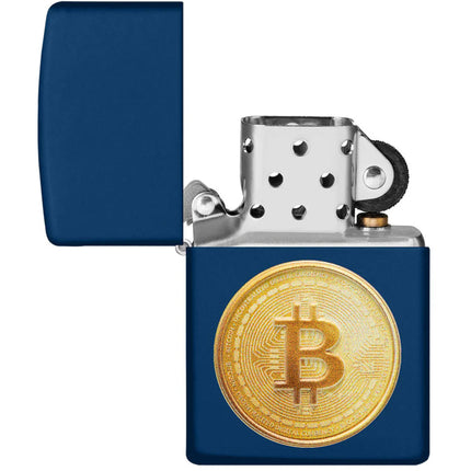 Zippo Windproof Lighter - Universal Bitcoin Texture Logo Print Navy Matte | 48068