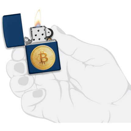 Zippo Windproof Lighter - Universal Bitcoin Texture Logo Print Navy Matte | 48068
