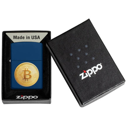 Zippo Windproof Lighter - Universal Bitcoin Texture Logo Print Navy Matte | 48068