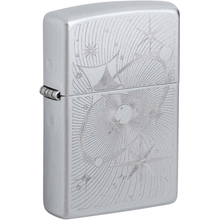 Zippo Windproof Lighter - Atomic Cosmos Design Classic Satin Chrome Finish | 46724