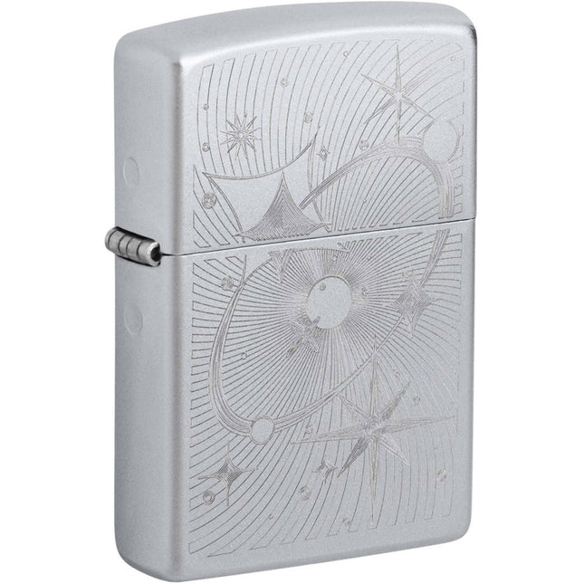 Zippo Windproof Lighter - Atomic Cosmos Design Classic Satin Chrome Finish | 46724
