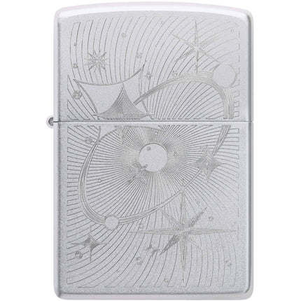 Zippo Windproof Lighter - Atomic Cosmos Design Classic Satin Chrome Finish | 46724
