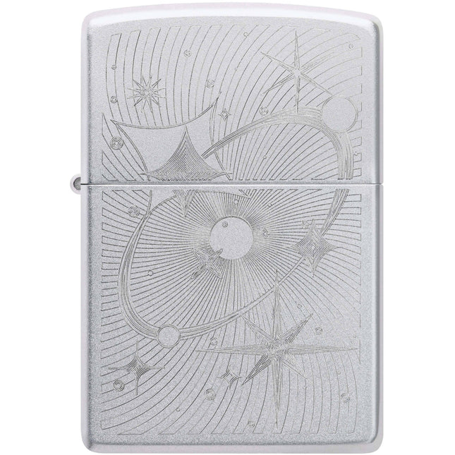 Zippo Windproof Lighter - Atomic Cosmos Design Classic Satin Chrome Finish | 46724